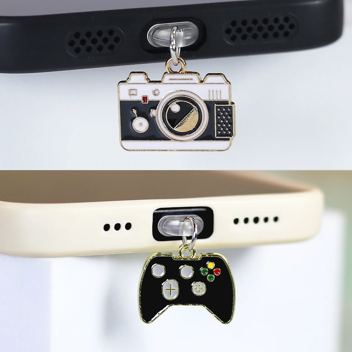 Mobile Phone Dust Plug Pendant Retro Camera And Game Console Controller Model Phone Accessory Decoration For Iphone Type-C Port