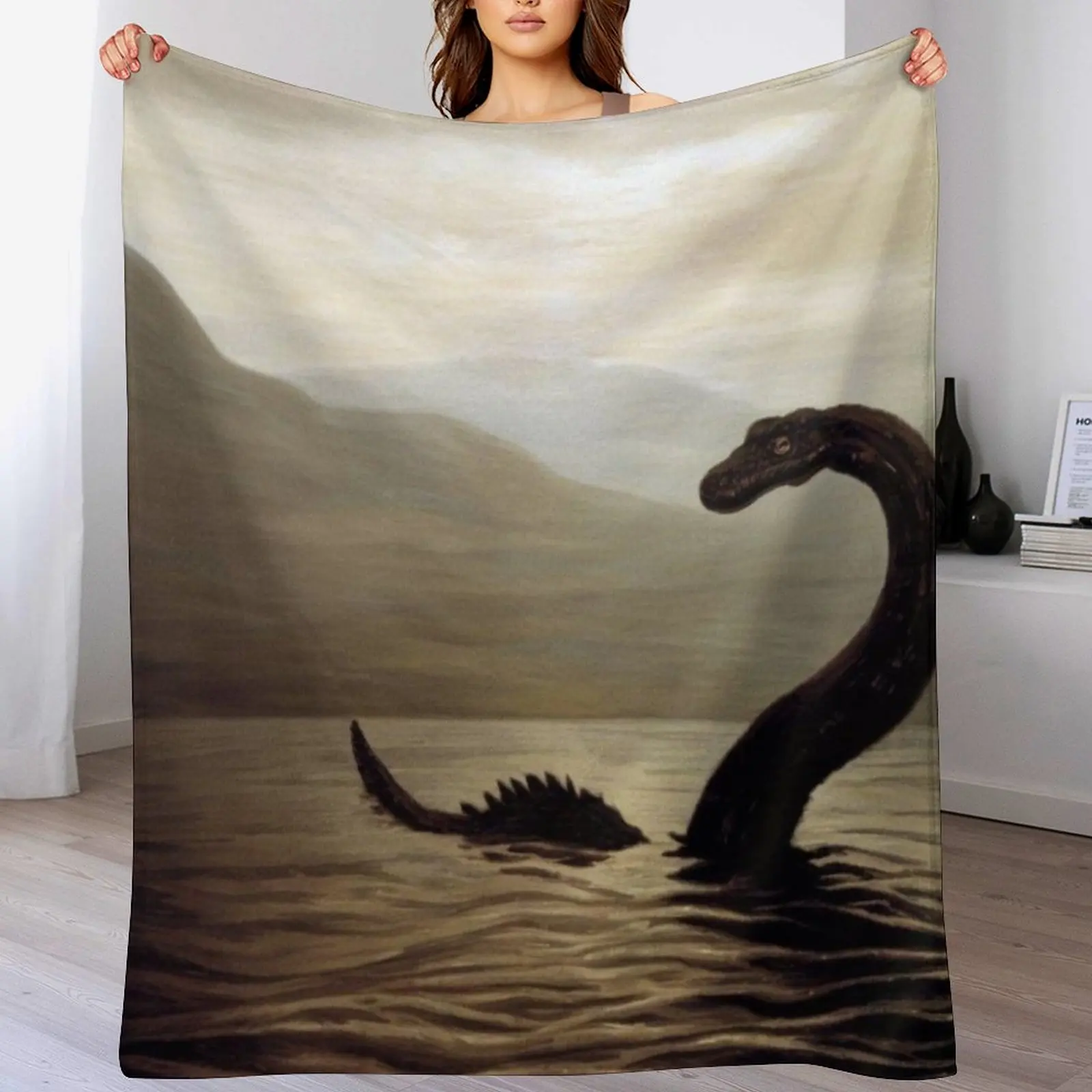 

Loch Ness monster Throw Blanket Travel Size Cozy Blanket for Plane Train