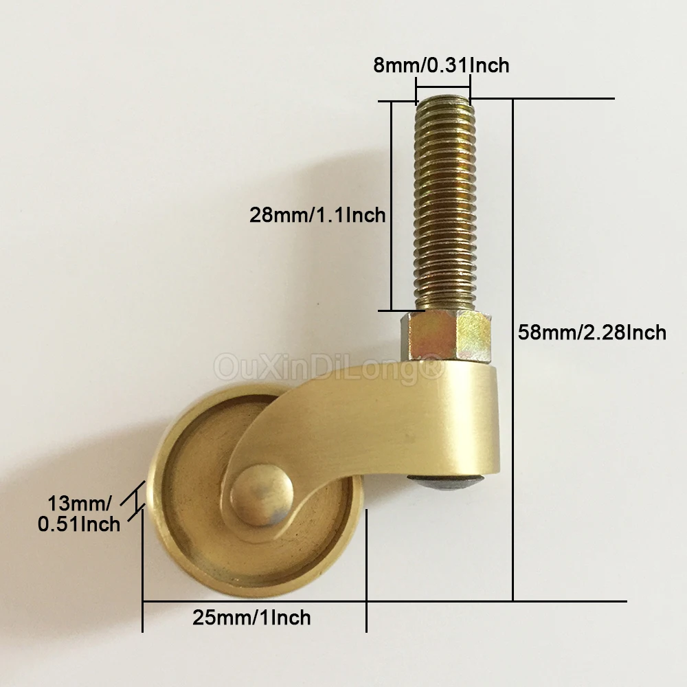 Brand New 4PCS 1'' Pure Brass Casters Wheels Table Chair Sofa Bar Piano Universal Furniture Rollers 360° Swivel Castors Pulleys