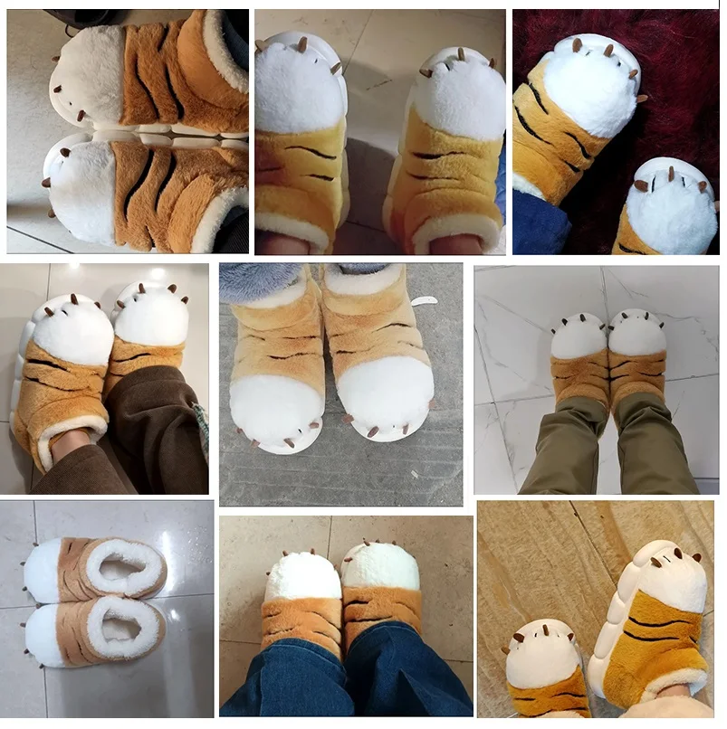 New fuzzy tiger claw boots man funny animal foot slipper unisex cosplay shoes 45 men\'s winter warm home booties plush boot boy