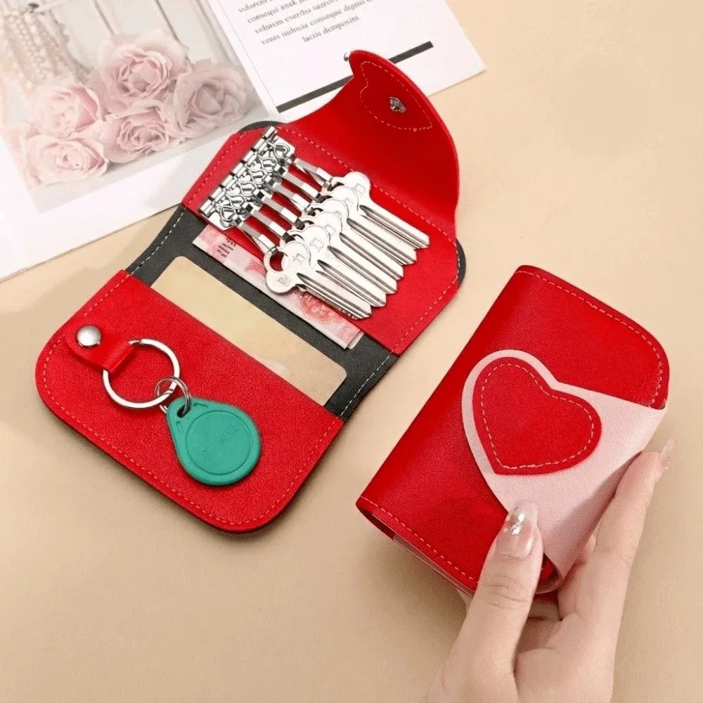 

Easy Use PU Two-tone Key Case Multi Slots Heart Shape Keychain Wallet Portable Mini Size Coin Purse Travel