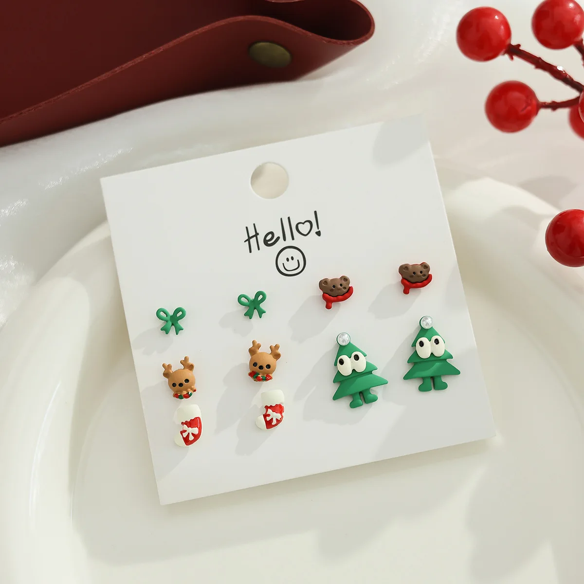 Cartoon-Lebkuchen-Elch-Ohrstecker-Set für Frauen, Niedliche Weihnachtsbaum-Schneeflocken-Stern-Ohrringe, Neujahrs-Party-Schmuck-Geschenk – Detail 3