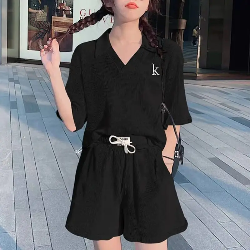 Salt Sweet Sports Set for Women 2024 Popular Loose New Style Polo Collar Short Sleeve T-shirt Stylish Shorts Two Piece Set