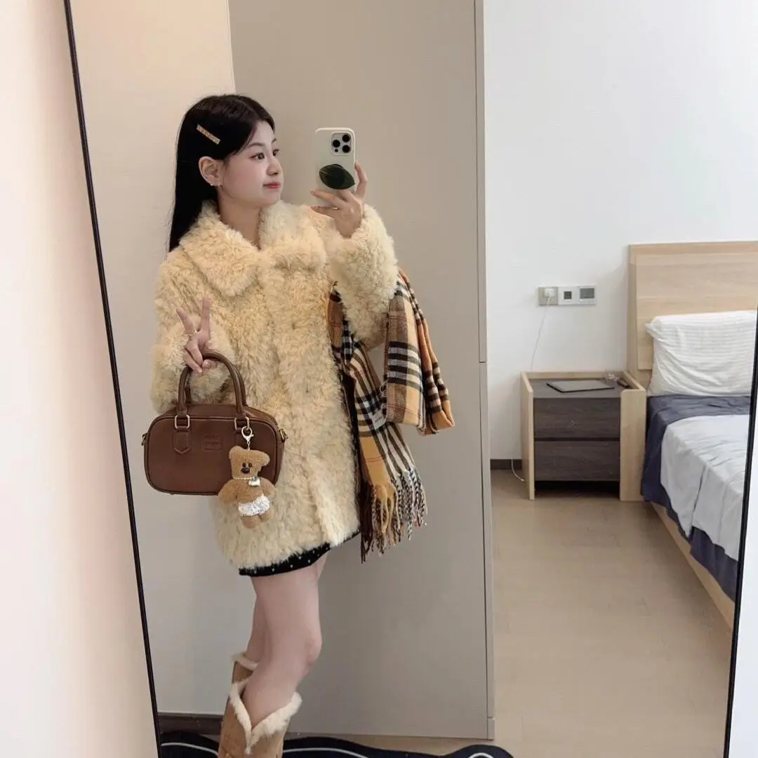 Abrigo de invierno para mujer, chaqueta de piel de cordero de piel de oveja sintética, Tops gruesos y cálidos de felpa informales a la moda, prendas de vestir exteriores elegantes 2024