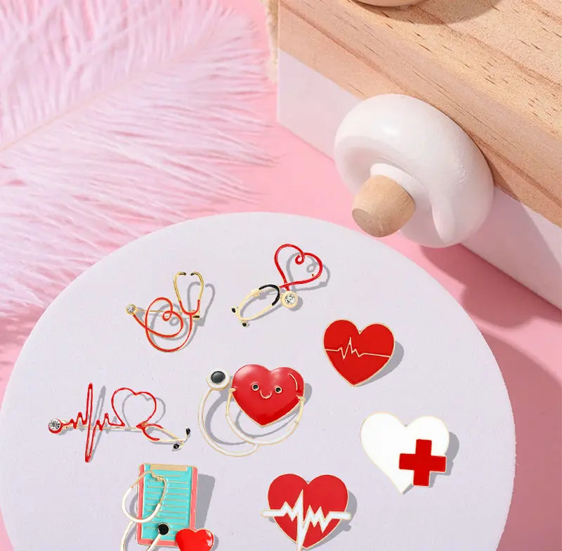 Heartbeat Stethoscope Enamel Pins Custom Electrocardiogram Medical Brooch Lapel Badge Bag Cartoon Jewelry Gift for Kids Friends