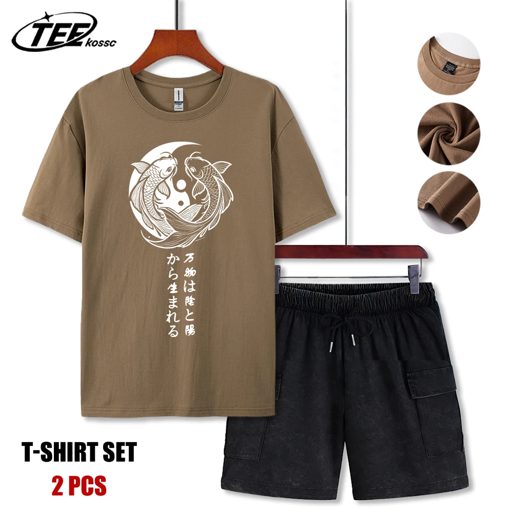 

Japanese Harajuku Koi Art Letter Men T Shirts Summer Retro Short Sleeve Suit Cotton Fashion Loose Clothes Unisex O-Neck T-Shirt