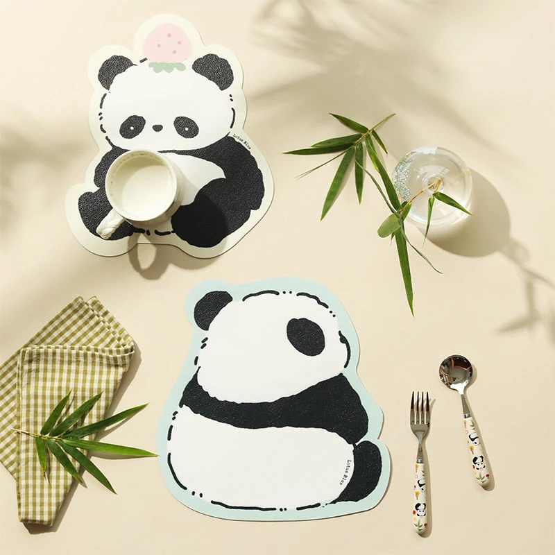 Creativity Multi-purpose Panda Flower Leather Placemat for Table Household Heat Insulation Mats Anti-slip Cute Bowl Tray Cushion