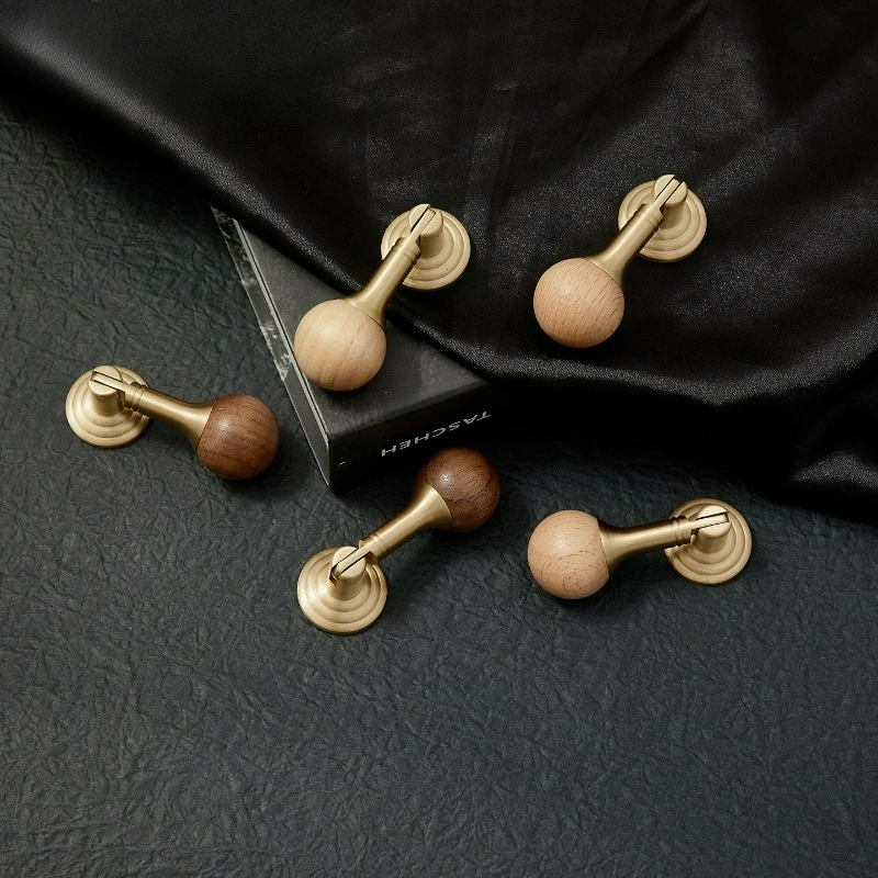 Song Style Aesthetic Style Walnut/beech Pendant Handle Modern Cabinet Drawer Round Ball Brass Cabinet Door Handle