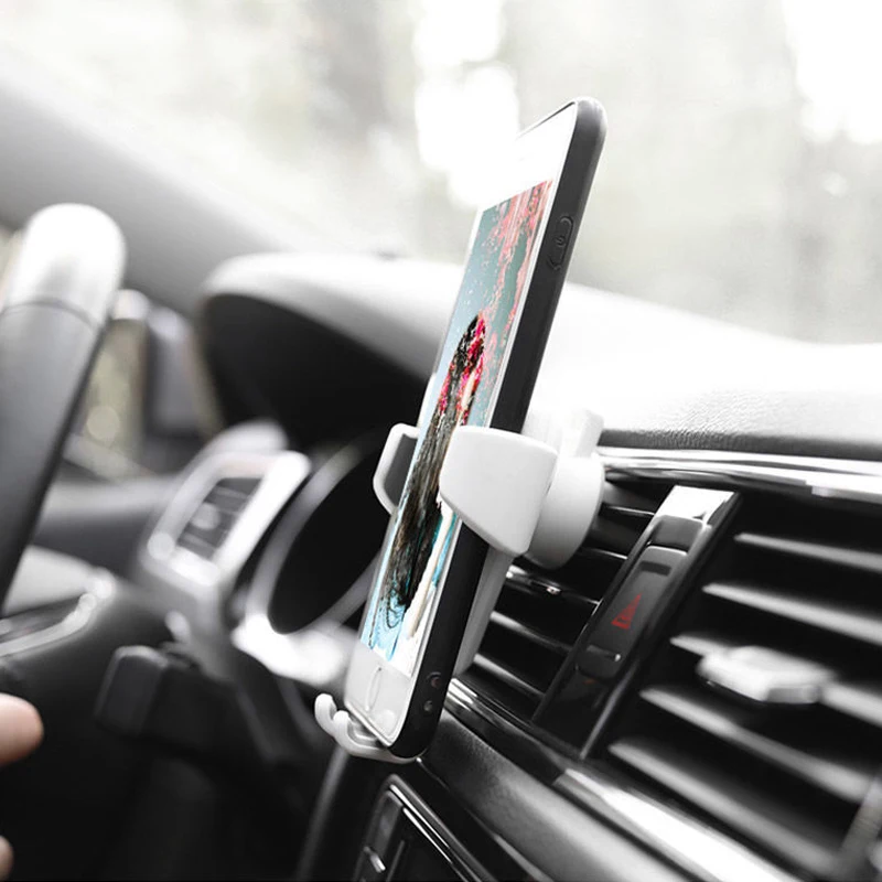 Car Phone Holder GPS Stand Mounts Auto Air Outlet Bracket Leather Texture Gravity Support Interior Accessories For Xiaomi IPhone