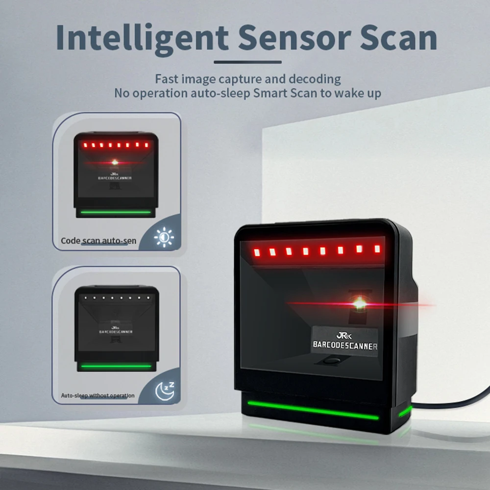 1D 2D Desktop Barcodescanner QR-codelezer Omnidirectioneel Intelligent Sensor Scannen Bekabelde USB Desktop Handsfree Auto-sensi
