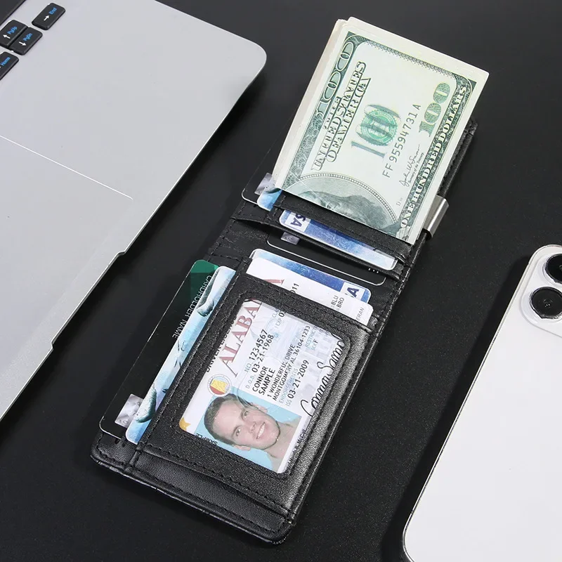 

Минималистичный ультратонкий RFID-держатель для карт из углеродного волокна, мужской кошелек с окошком для удостоверения личности и отделениями для карт, прочный кошелек для монет