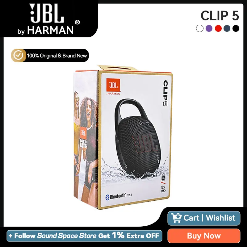 JBL Clip 5 Ultra Portable Bluetooth Speaker BT 5.3 Multi-Speaker Connection IP67 Waterproof 12 Hours Playtime Speaker with Hook