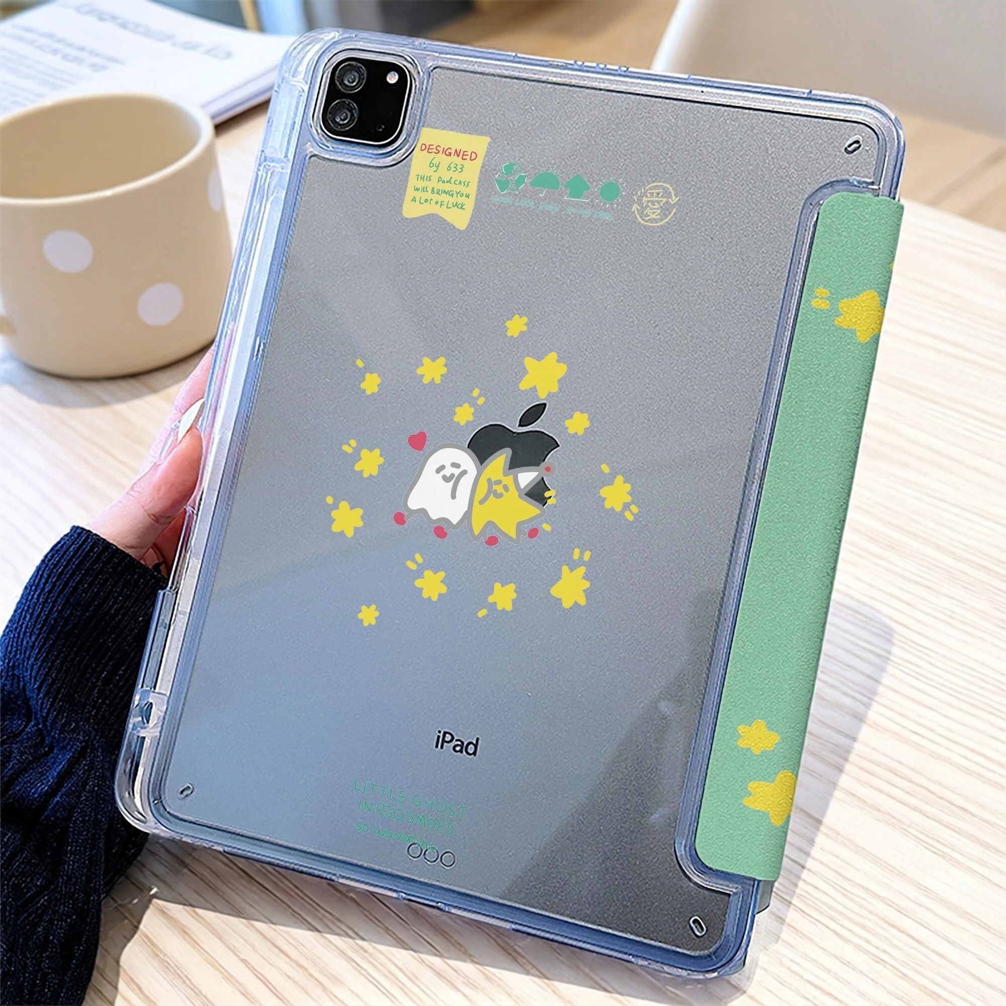 Ins Kawaii Lucky Star Ghost Y2K Y-Fold Cover For iPad Pro 13 11th M5 M4 12.9 A16 10 8 7 9th 10th Air 11 M2 M3 Mini Tablet Case
