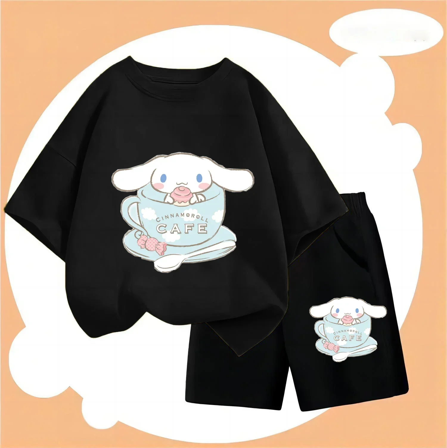 Sanrio Kids T-Shirt Shorts 2Pc/Sets Anime Kuromi Cinnamorol Cartoon Toddler Baby Boys Girl Clothes Tracksuit Sportswear Casual