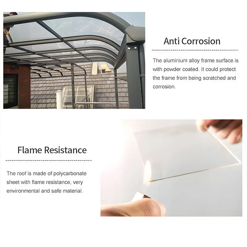 Easy-to-Install Outdoor Aluminum Alloy Frame with Polycarbonate Sheet Outdoor Waterproof Sun Shade Polycarbonate Canopy Aluminum