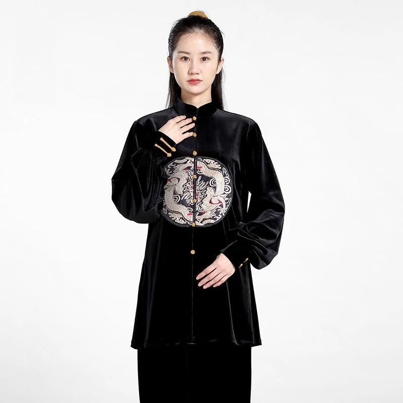 Velvet Tai Chi Suit Winter Thick Warm Kung Fu Uniform for Women Men Unisex Martial Arts Clothing Elegant Embroidery