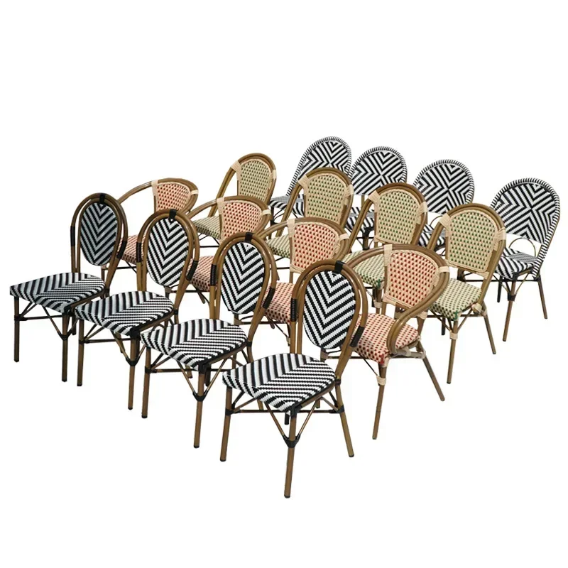 Outdoor Rattan Chair Marble Dining Table Woven Chair Hotel Homestay French Cafe Milk Tea Shop Table and Chair Combination