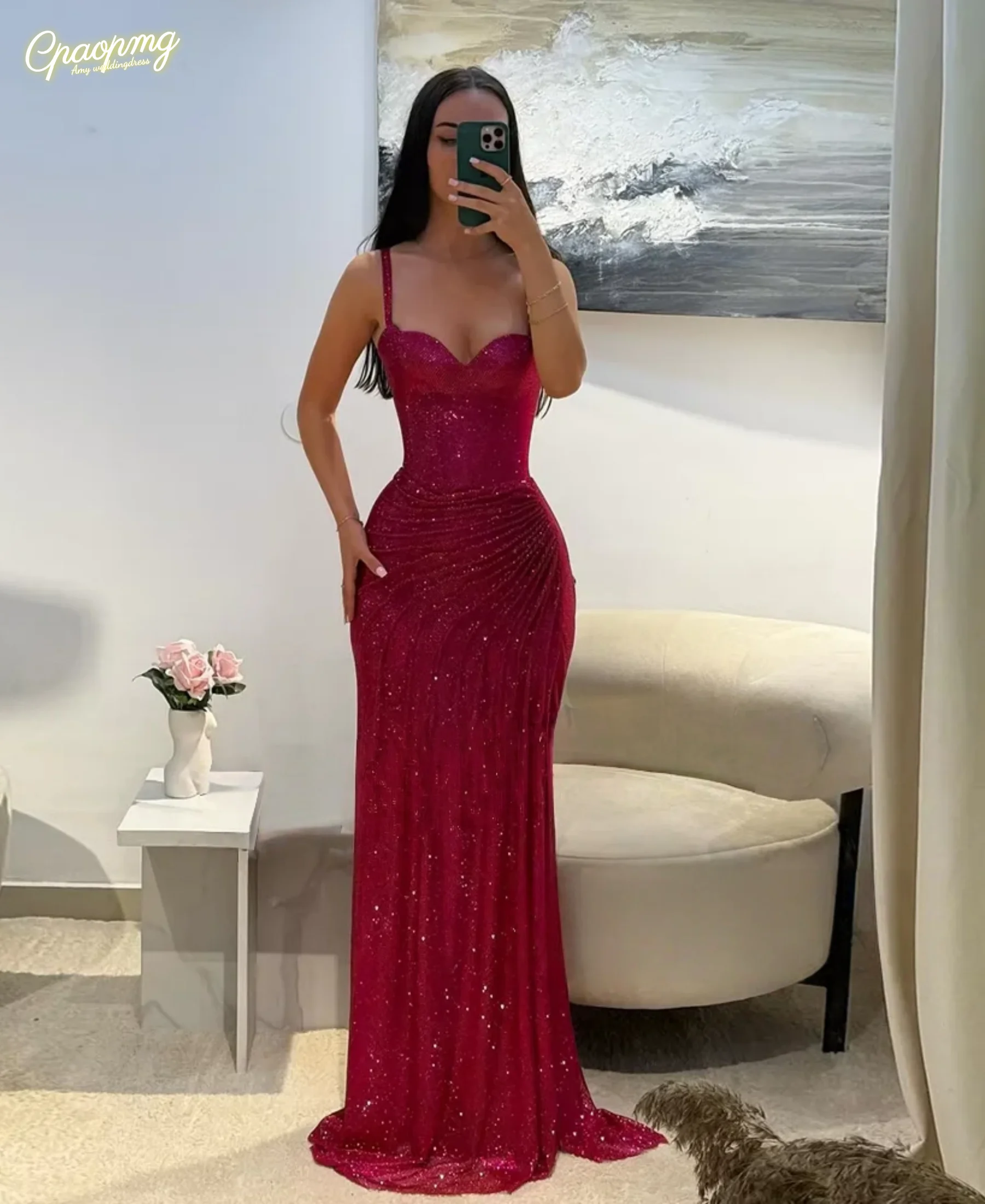 Maßgeschneiderte Glitzer-Abendkleider für Damen, trägerlos, Meerjungfrau, elegantes formelles Anlasskleid, geteilte Roben, langer Abschlussball