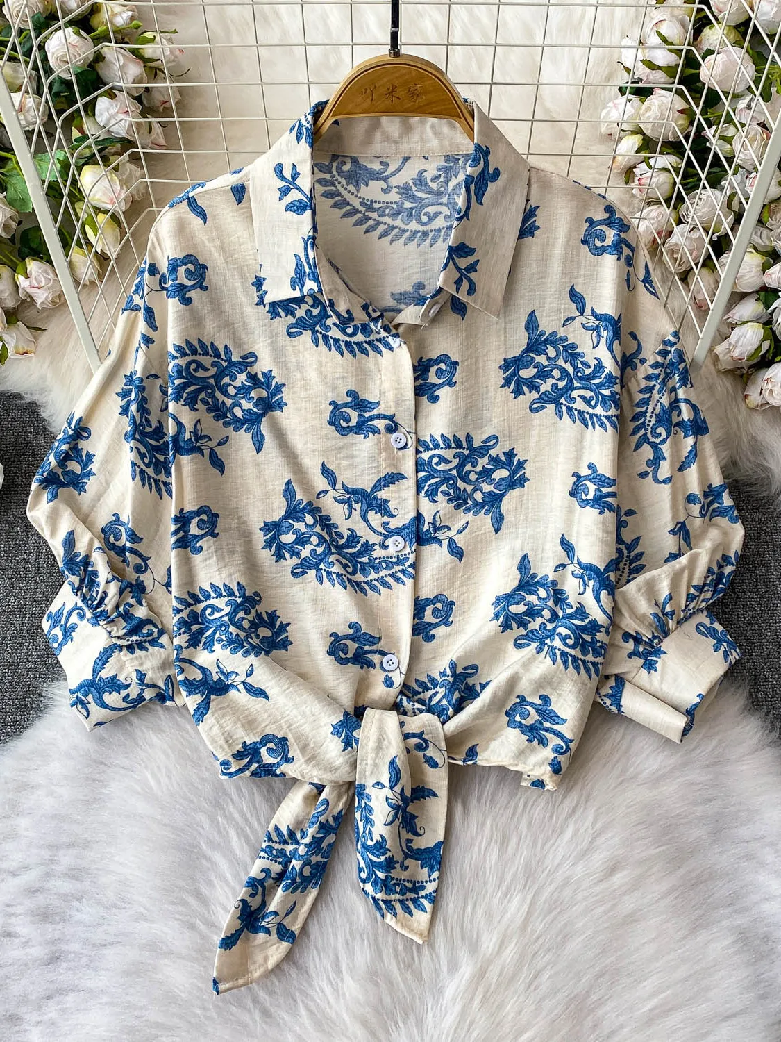 

Hong Kong Sle Women's irt Lantern Sve Slim Fit ort Coat Collar Tie Waist Print Design Commute Faion 2025 New