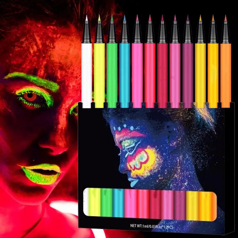 12 Farben matt Augen stift flüssig schnell trocknend Make-up Augen stift Set matt UV Lumineszenz fluor zierend glühen Augen stift für Make-up