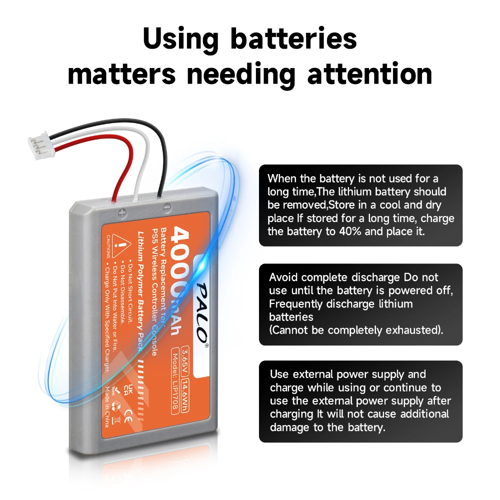 4000mAh PS5 تحكم استبدال البطارية لسوني LIP1708 بلاي ستيشن 5 DualSense لعبة وحدة تحكم لاسلكية CFI-ZCT1J CFI-ZCT1W