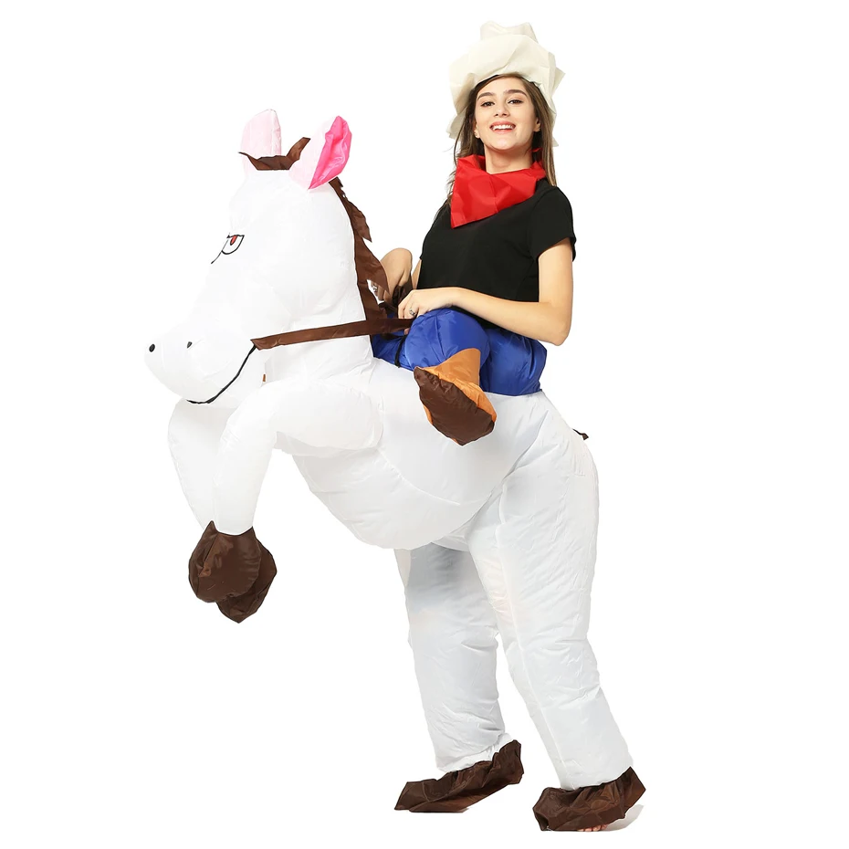 JYZCOS Inflatable Cowboy Costume Adult Western Horse Rider Fancy Dress for Men Women Halloween Party Suit