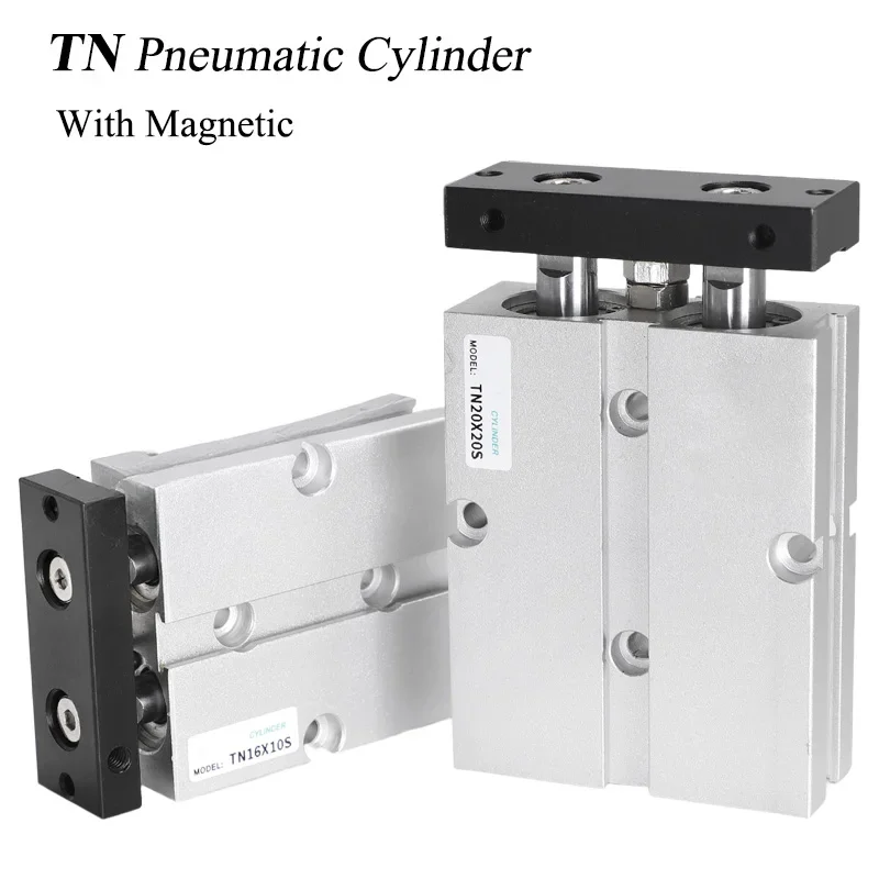HLH TN Dual Axis Double Rod Air Pneumatic Cylinder TN10 16 20 25 32mm Stroke 10-200mm Double Acting Aluminum Alloy Piston Magnet