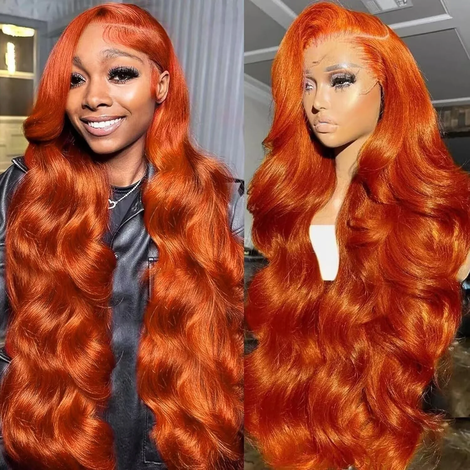 250% Density 350 Ginger Orange Human Hair Wigs 30 Inch Body Wave Pre Plucked With Baby Hair 13x4 Lace Front Wigs Body Wave Wigs