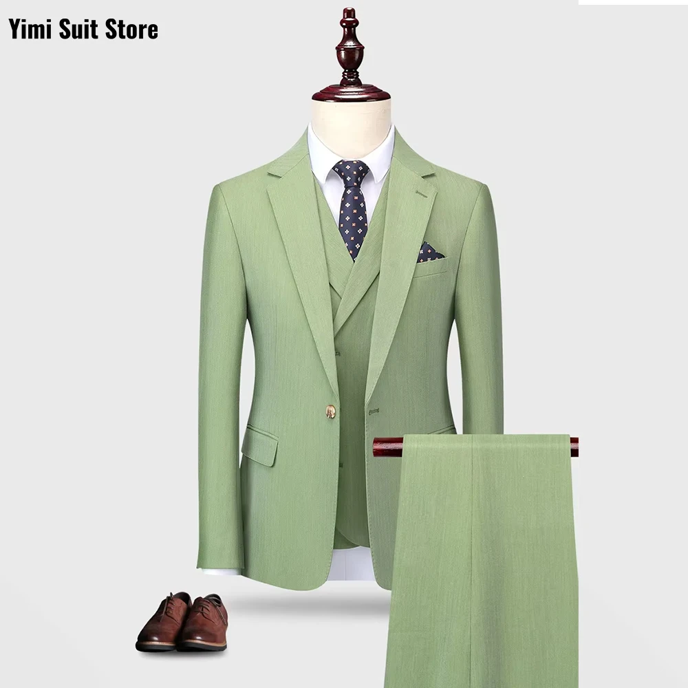 

Summer Men' Suits For Wedding 3 Pieces Peaked Lapel One Breasted Luxury Work Clothes Social Banquet Suit Jacket+Vest+Pants