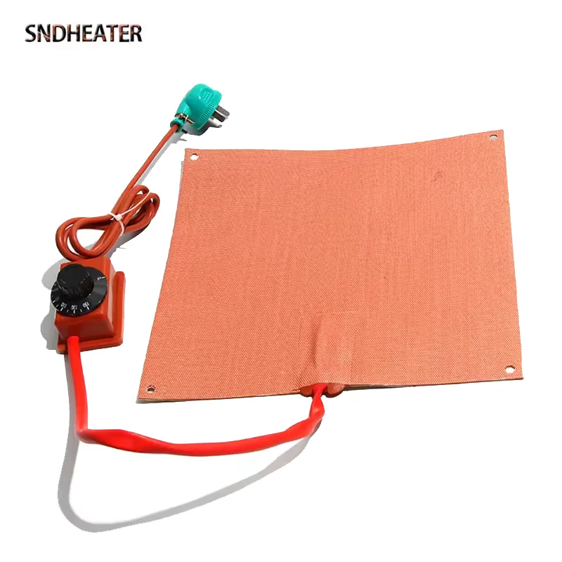 SNDHEATER 12V 24V 48V 110V 220V Silicon Coated Square Fast Heating Pad 20/30/50/80/100W with 150C Thermostat Knob for Water Tank