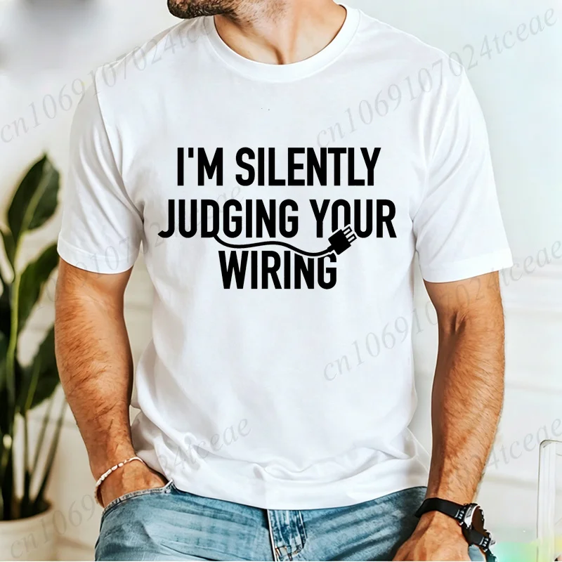 Men Summer T-Shirts Funny Electrician Design Short-sleeved T-shirt Stylish Casual Round-neck Tees Electrician Dad T Shirt Gifts