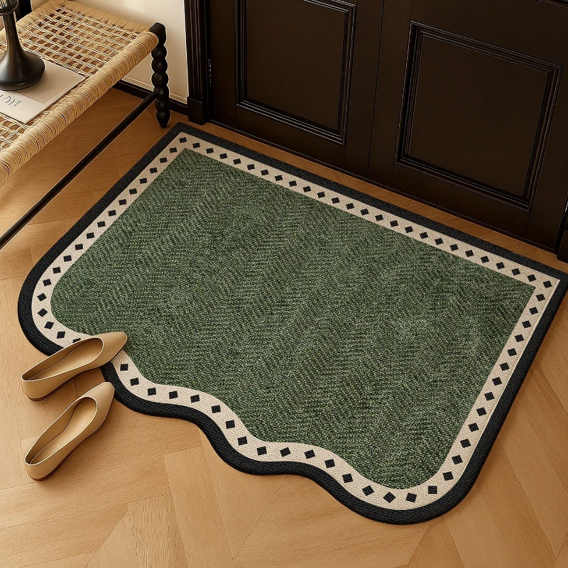 

Entrance Doormat Stain-resistant Dirt-resistant Floor Mat Retro Green Geometric Pattern Rug Welcome Entryway Carpet Home Decor