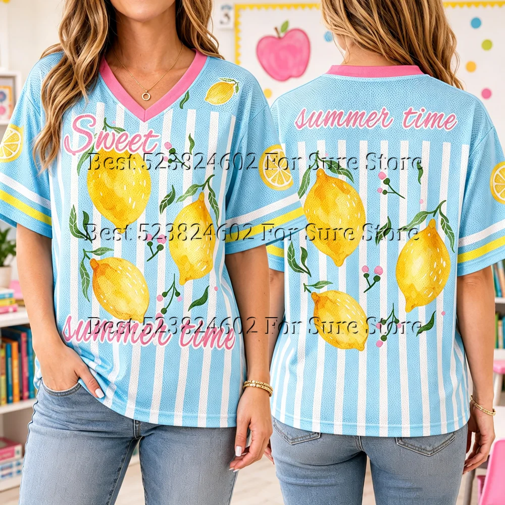 Women's Y2K Flame Print Mesh Football Tshirt Jersey Plus Size V Neck Color Block Streetwear Vintage Breathable Summer T Shirt