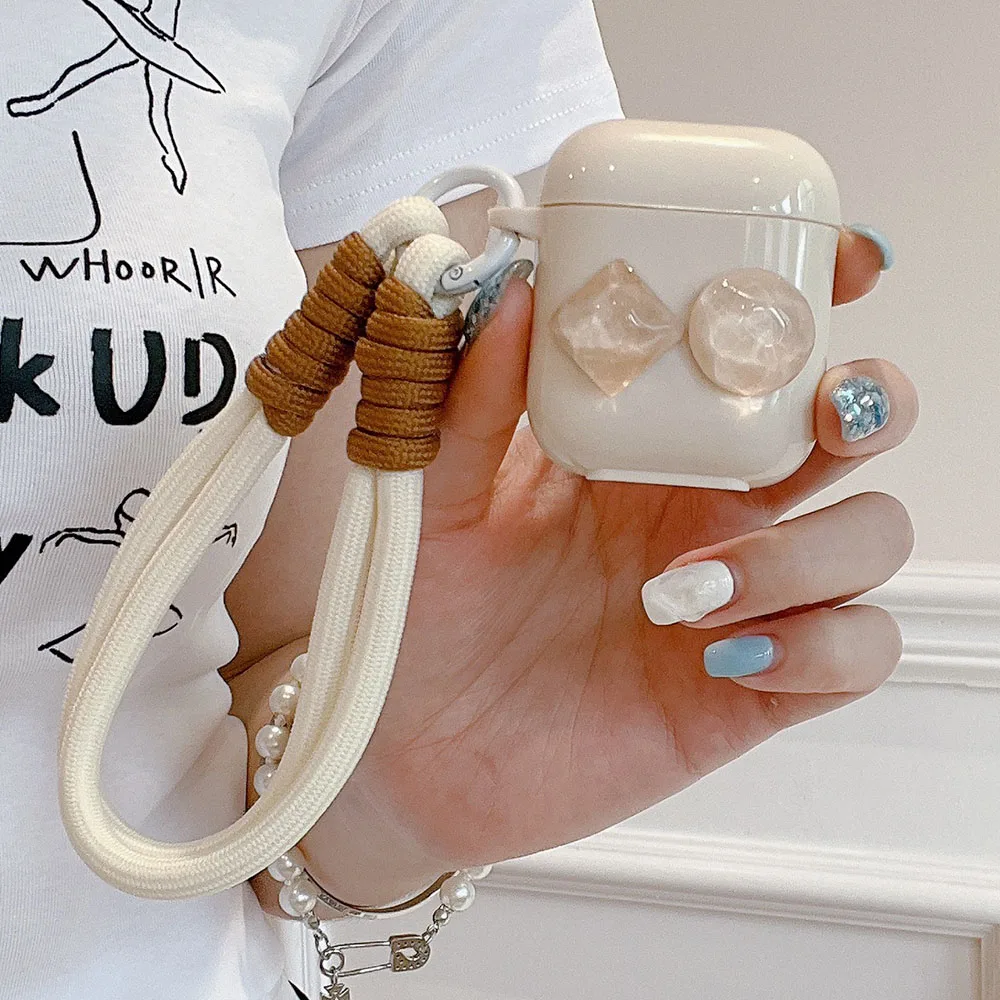 Custodia per auricolari con cinturino da polso con cinturino da polso con pietra preziosa 3D per Apple Airpods Pro 2 1 Airpod 3 Custodia morbida per scatola di ricarica per cuffie in silicone