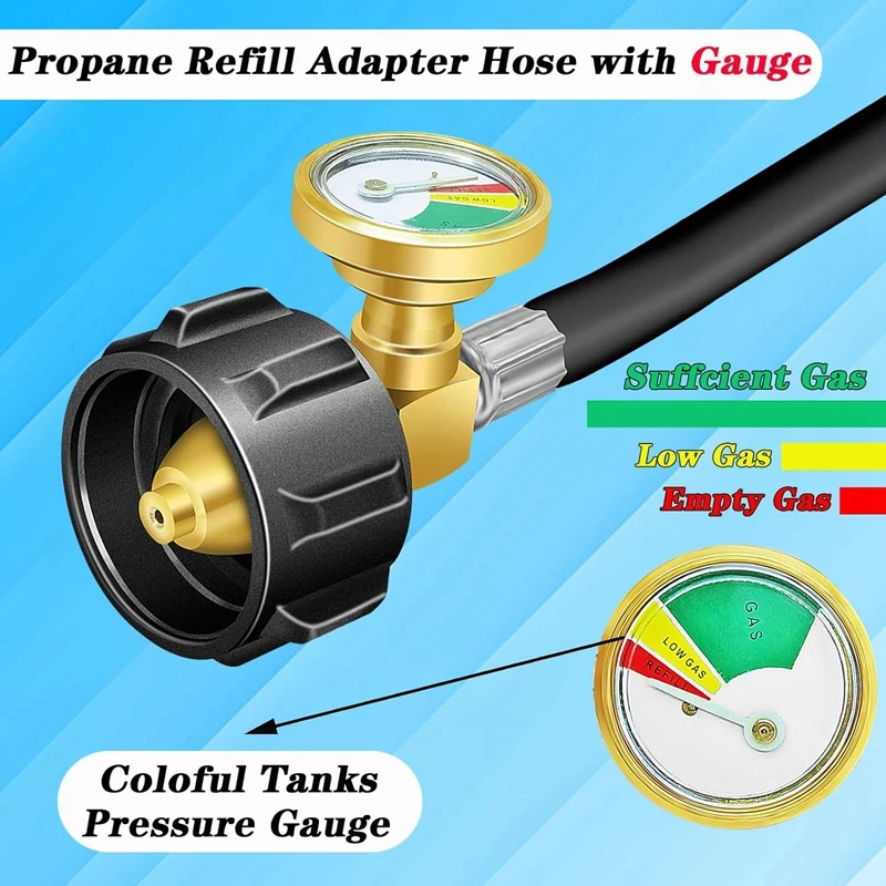 Propane Refill Adapter Hose Shut Off Valve 36In Propane Extension Refill Hose With Gauge