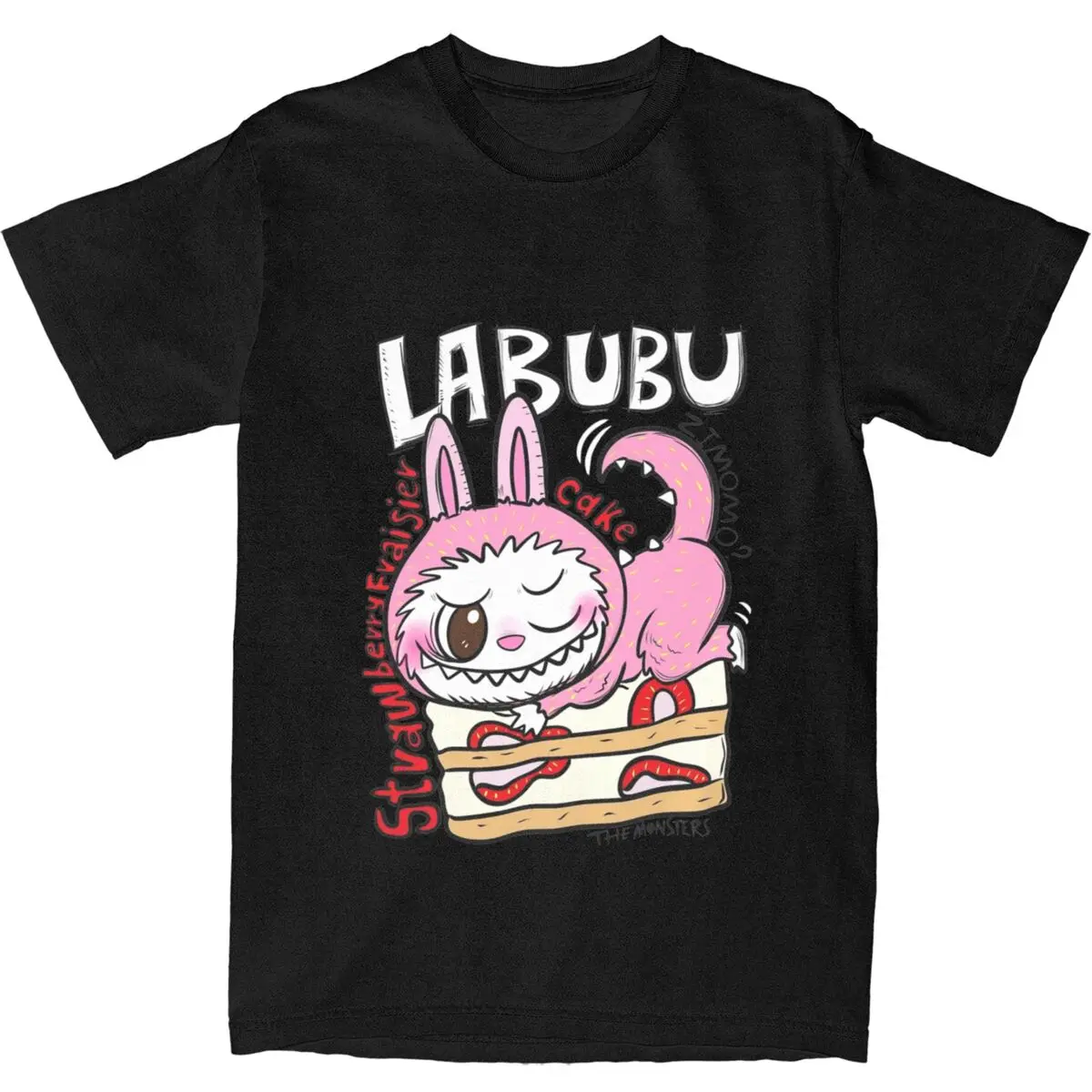 POP Labubu Strawberry Cake Cute Cartoon By Popmart T-Shirt Man Y2K Basic 100% Cotton T Shirts Summer Crewneck Plus Size Tops