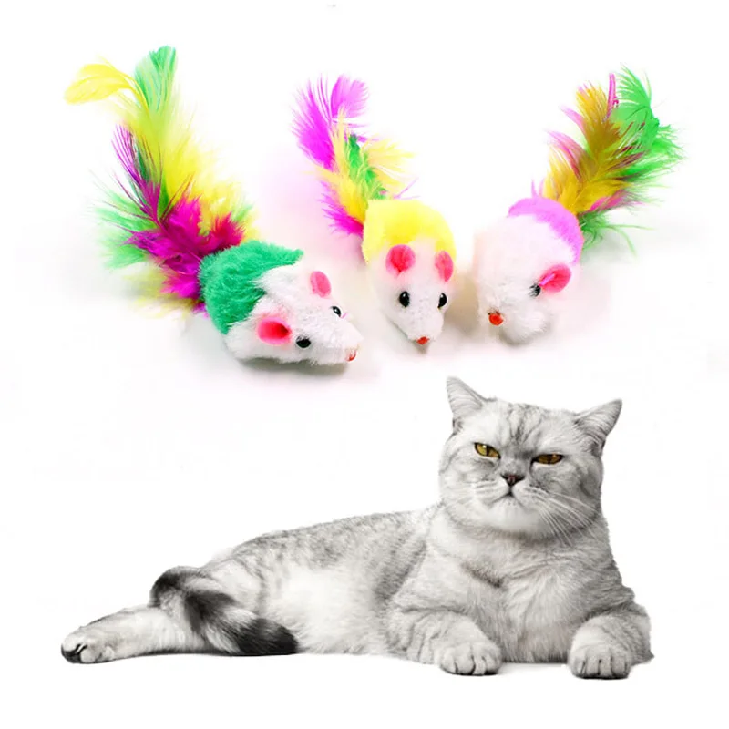 Soft Fleece False Mouse Cat Toys Colorful Feather Mini Funny Playing Training interactive Toys For Cats Kitten Pet Supplies