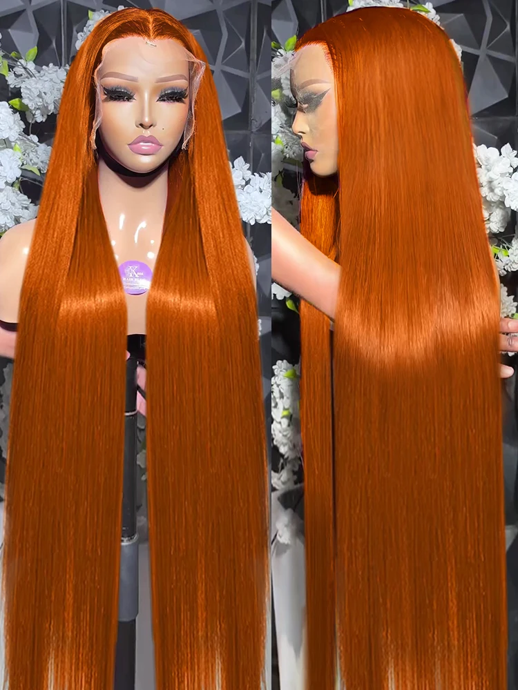 30 40 Inches Straight Ginger Orange 13x4 Lace Front Human Hair Wigs Preplucked  Transparent HD 13x6 Lace Frontal Colored Wig