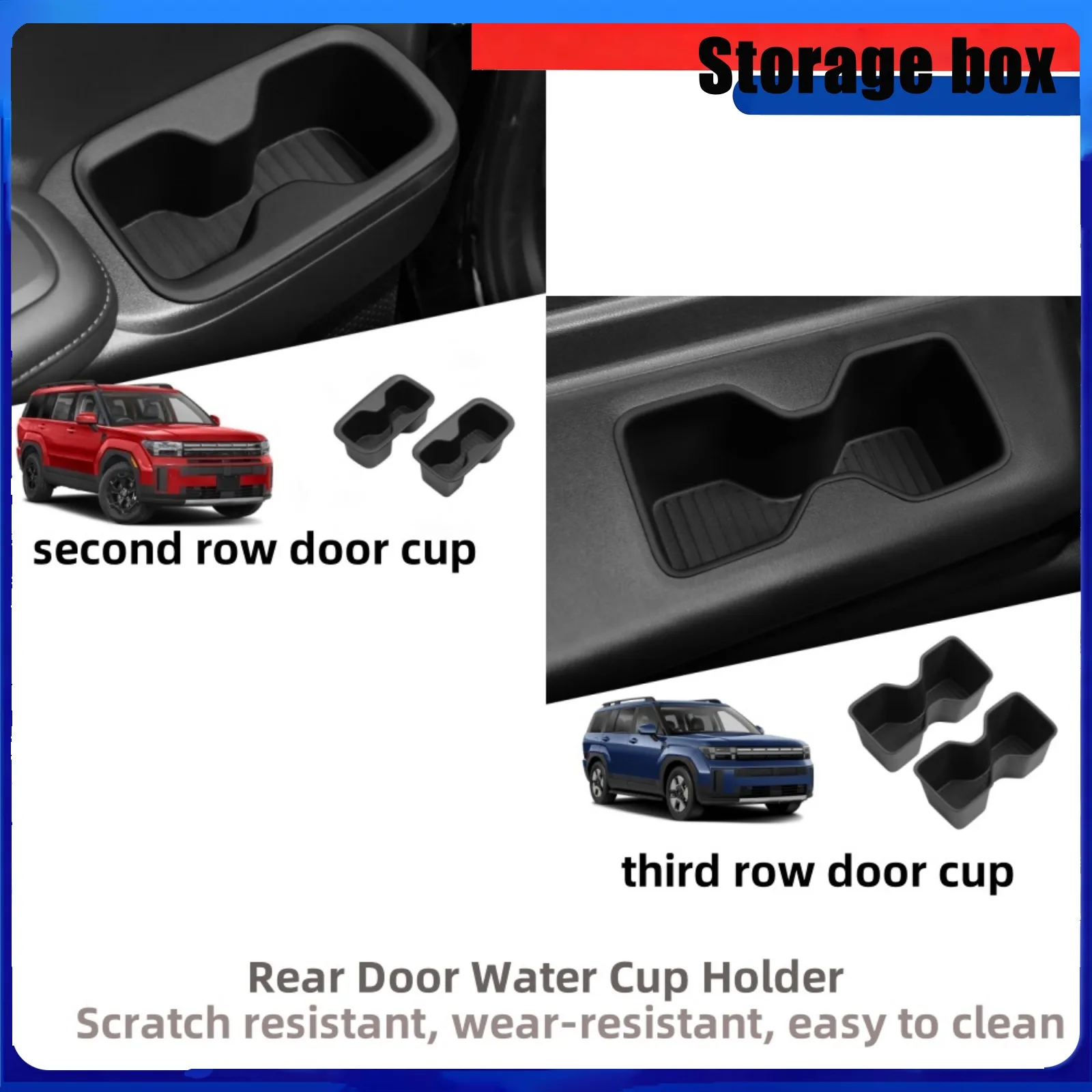 Door Side Cup Holder Insert Cup Box Shock Absorbing Storage Tray TPE For Hyundai Santa Fe 6 7 Seats 2024-2026 2Row 3Row