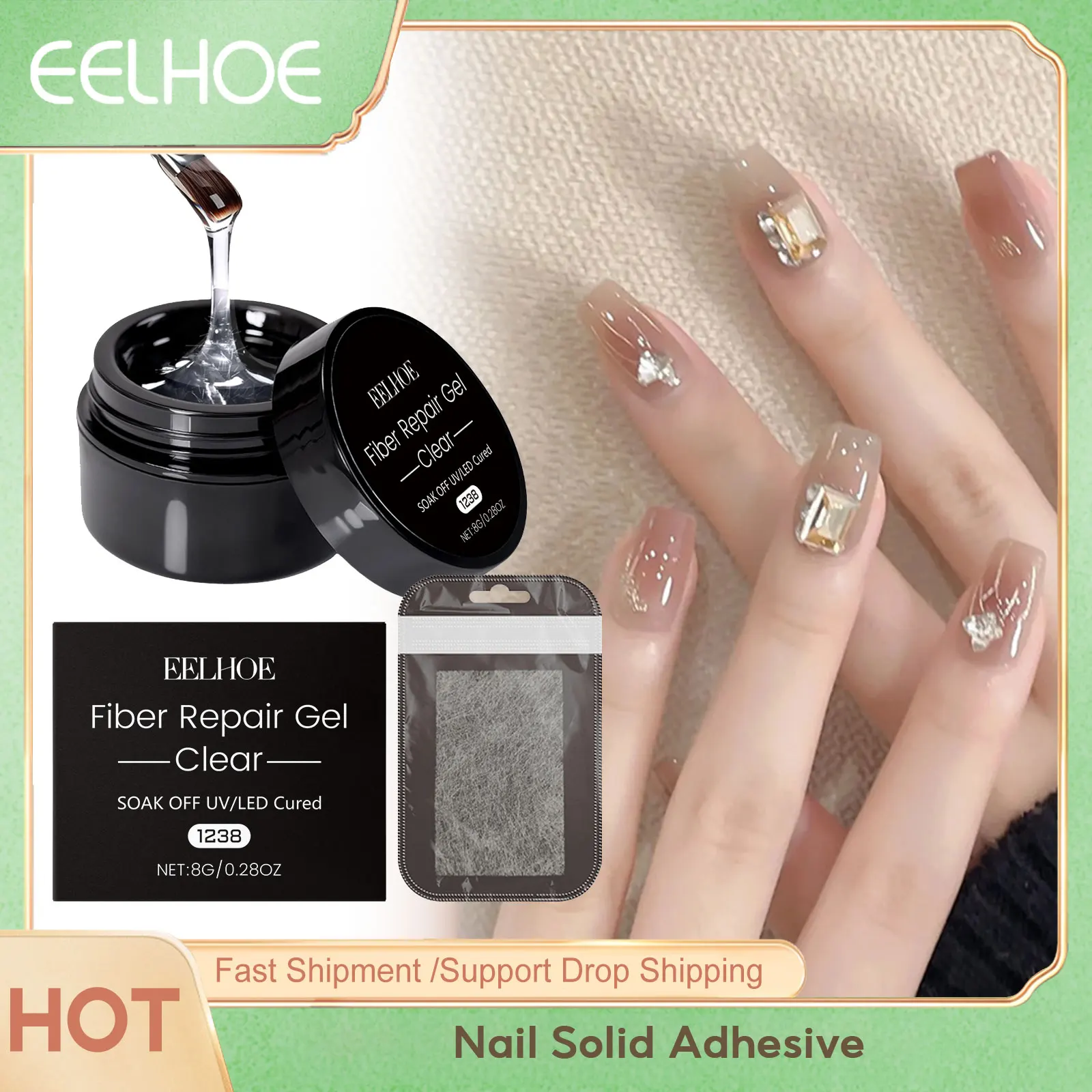 

Eelhoe Nail Solid Adhesive Lasting Soak off Quick Builder False Tips No Wipe Improving Adhesion DIY Design Art Nail Solid Glues