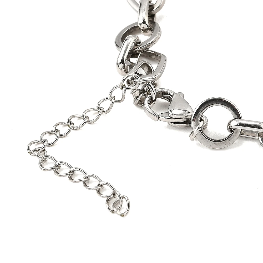 

20pcs 304 Stainless Steel Heart and Flat Round Link Bracelets, Stainless Steel Color Unisex for Men Women Jewelry Craft