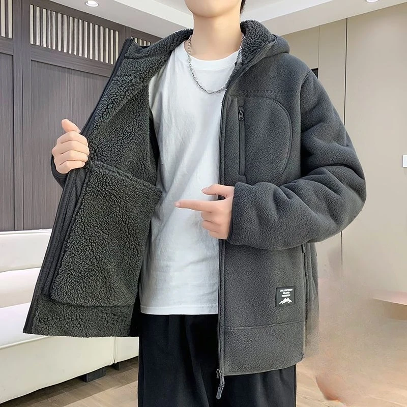 Men's Autumn Winter Top Coat Sweatshirt Cardigan Fleece Hooded Retro Simple Comfortable Loose Casual Soft Niche Versatile Skinny