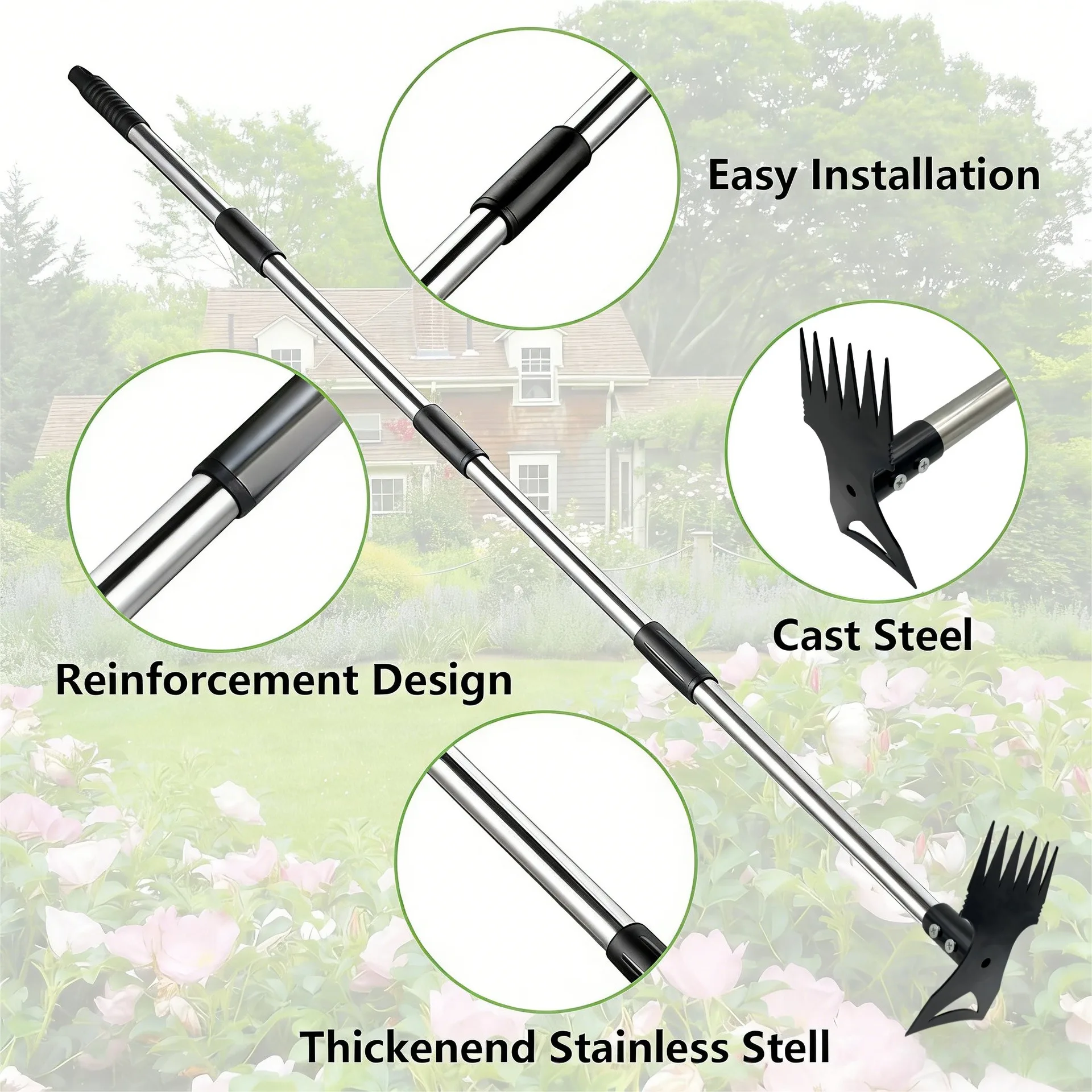 Household Garden Dual‑Purpose Small Hoe, Multi‑Function All‑Steel Weeding Shovel and Pointed Rake for Gardening Work