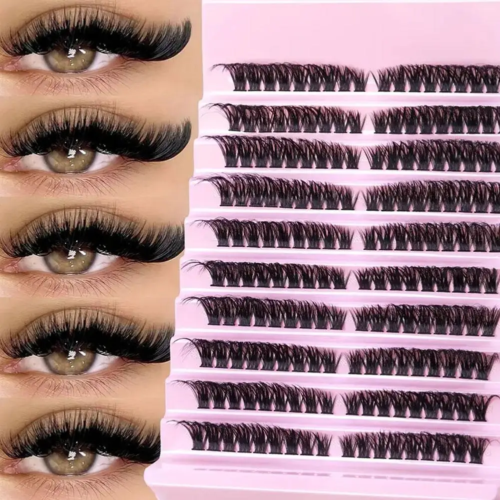Kit de extensão de cílios com cílios individuais enrolados em D, grupos de cílios, cílios e vedação e pinças
