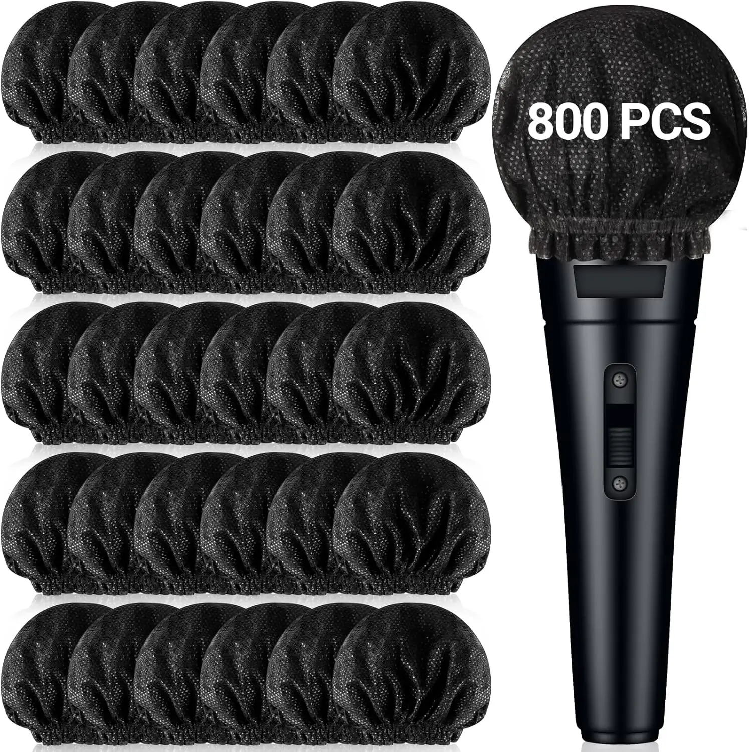 

800 Pcs Disposable Microphone Covers, Non-Woven with Elastic Band, Individually Wrapped, Black, for KTV, Studio, Karaoke