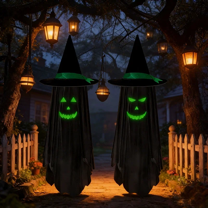 New Hanging Fluorescence Ghosts Halloween Decorations Outdoor & Indoor,  Cute Hanging Halloween Decor for Party, Porch，Yard