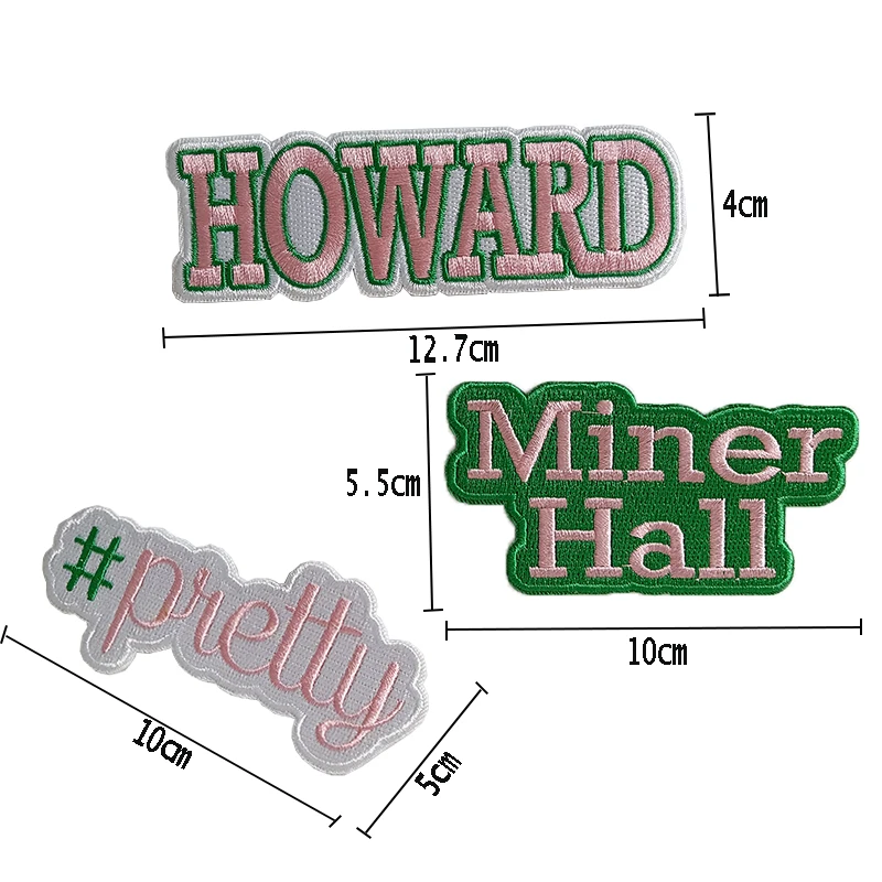 Stock AKA Sorority Embroidered Iron on Patch, Miner Hall, Pretty Girl, SOROR Howard January 1908, Sisterhood,Pink & Green