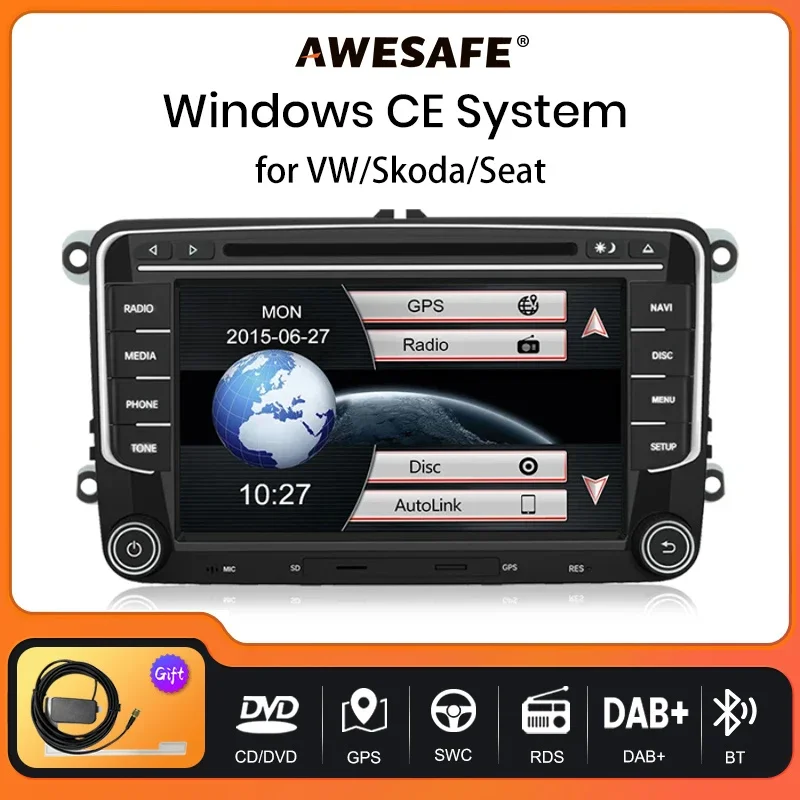 AWESAFE For VW POLO GOLF PASSAT B7 Skoda Seat Car Radio Multimedia Navigation 7inch 2 din Car Radio Stereo DVD RDS DAB +