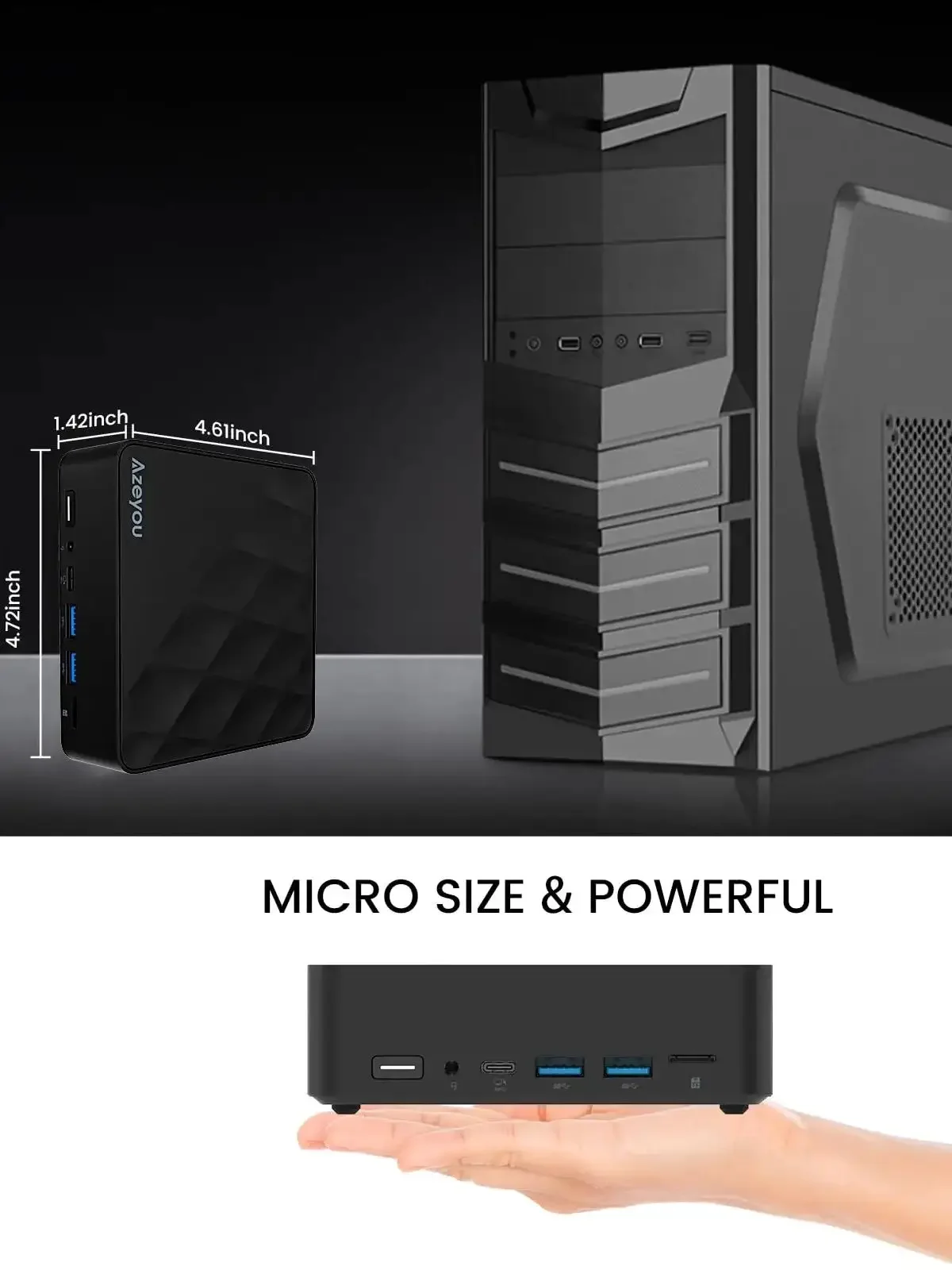 Mini PC, Intel 12a generazione Alder Lake - N100 (fino a 3,4 GHz), 16 GB DDR4 RAM 512 GB M.2 SSD, supporto computer desktop Doppio display 4K