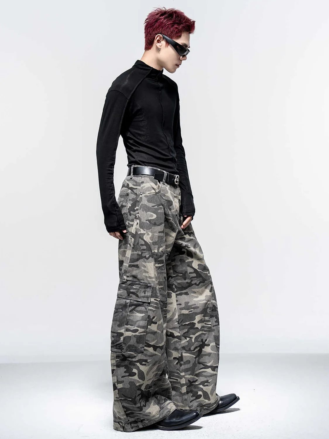 Retro American Design Camouflage Jeans Men's Loose Wide Leg Multi-Pocket Workwear Long Pants Spring Autumn Casual Jeans